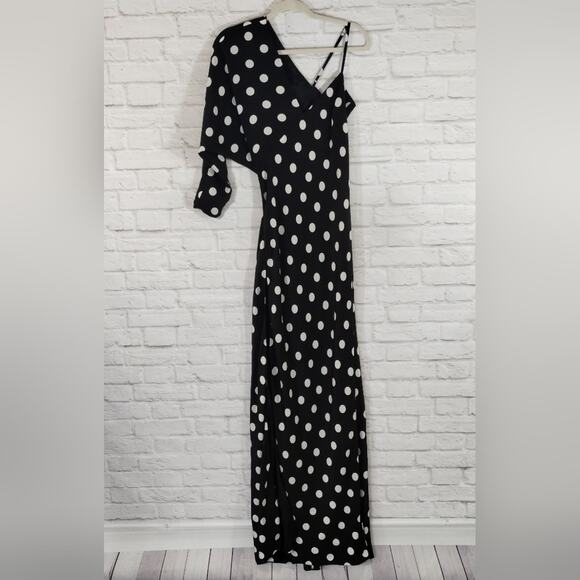 AO Michelle Mason Black White Polk Dot High Maxi Dress NWT Size 0 Asymmetrical - Picture 13 of 14